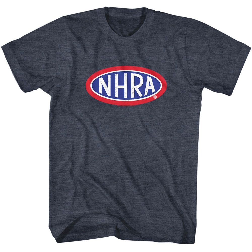 Navy Heather NHRA t-shirt featuring an NHRA logo design