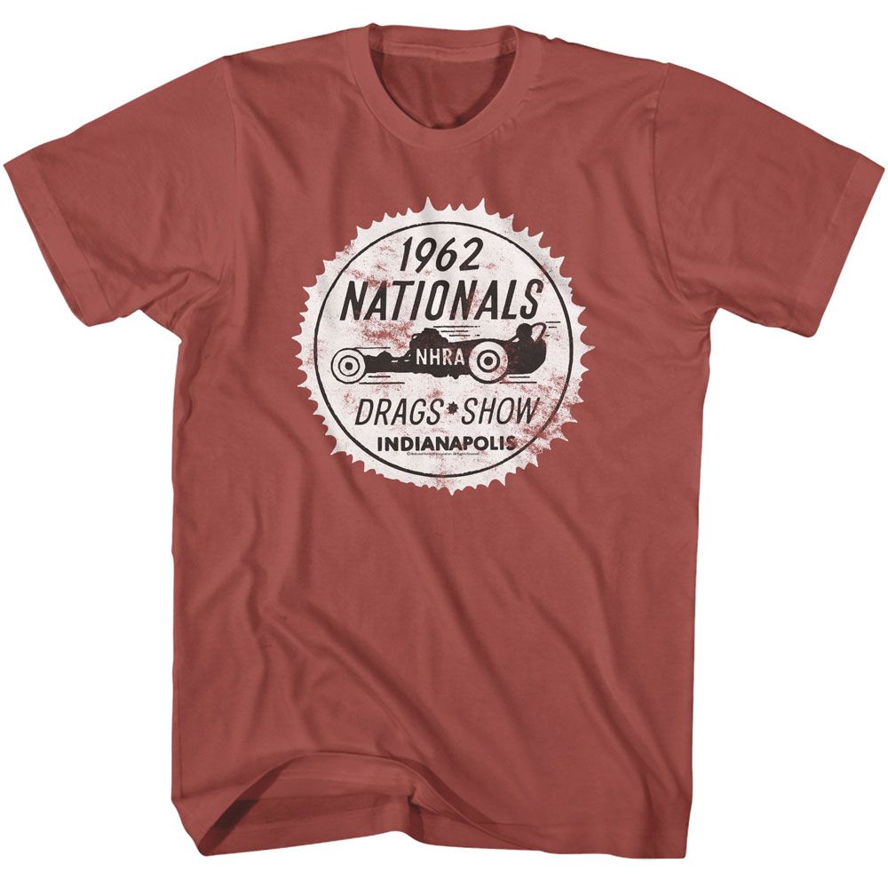 Terracotta NHRA t-shirt featuring an NHRA 62 Nationals design