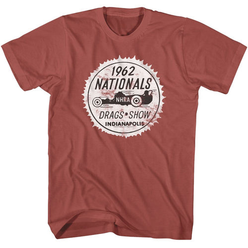 Terracotta NHRA t-shirt featuring an NHRA 62 Nationals design