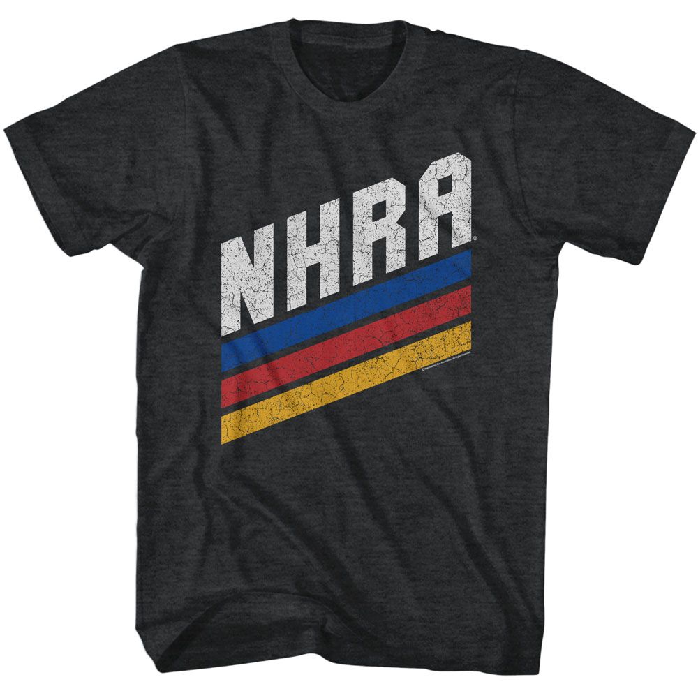 Black Heather NHRA t-shirt featuring an NHRA bars design