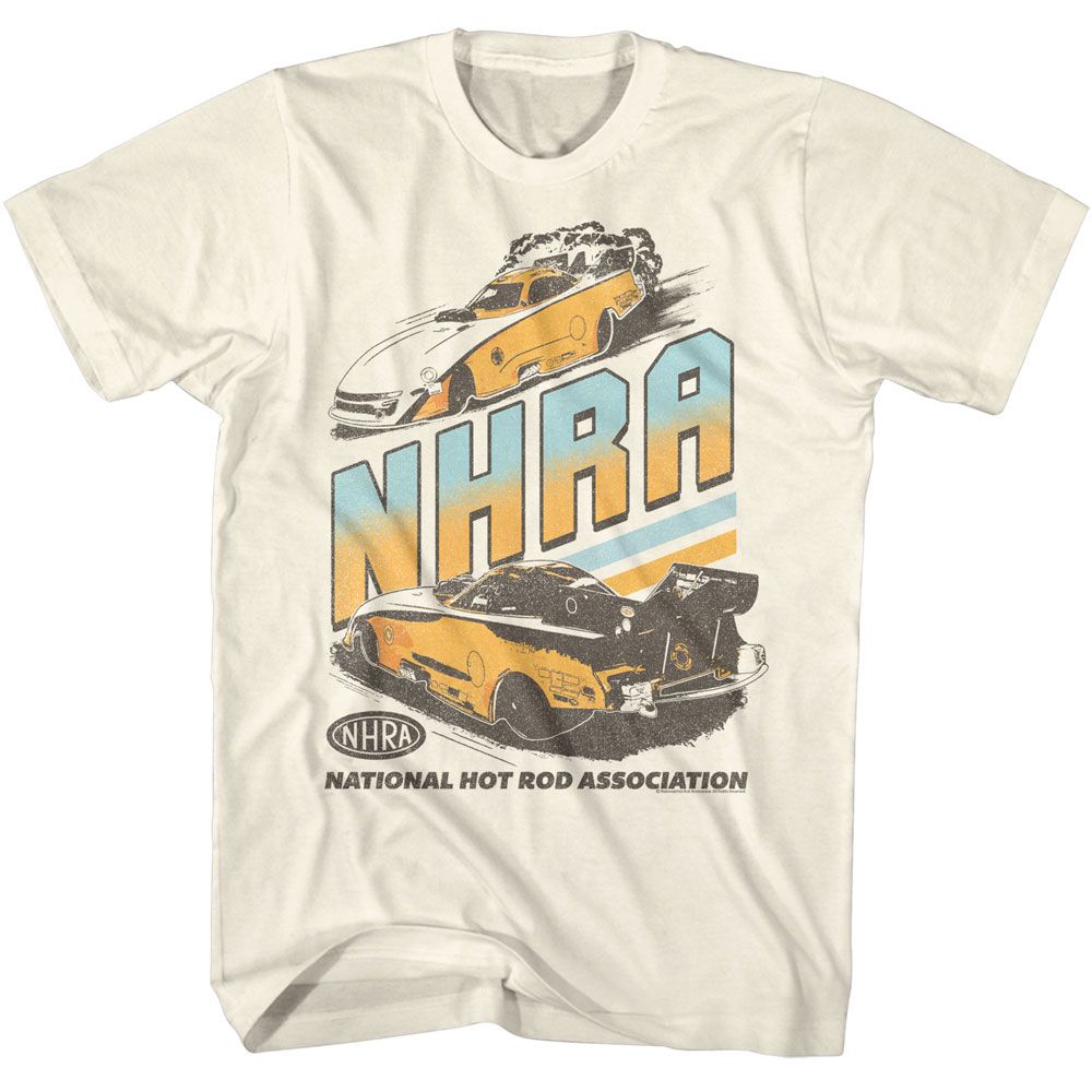 Natural NHRA t-shirt featuring an NHRA Two Funny Cars design