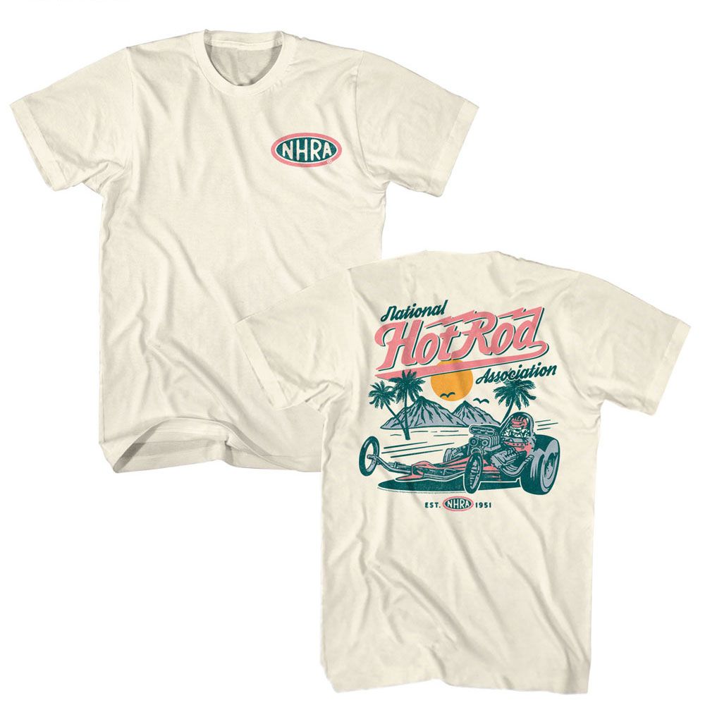 Natural NHRA t-shirt featuring an NHRA Tropical design