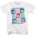 White New Kids on the Block t-shirt featuring an NKOTB tricolor squares design