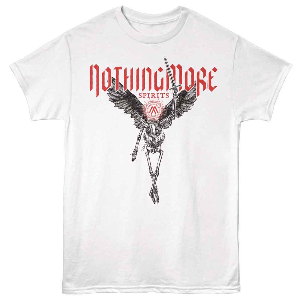 White Nothing More t-shirt featuring a Nothing More Spirits design