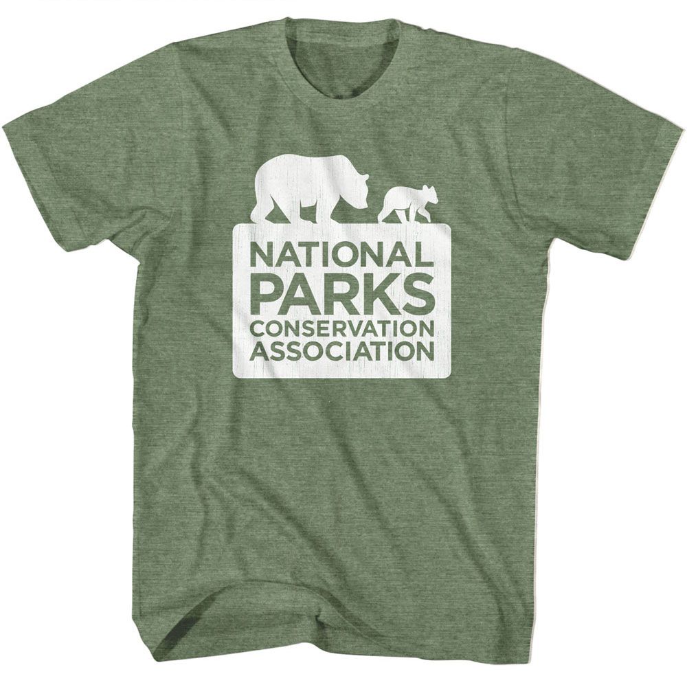 Military Green Heather National Parks t-shirt featuring a National Parks Logo design