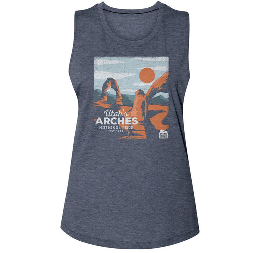 National Parks Ladies Muscle Tank - Utah's Arches - Terracotta