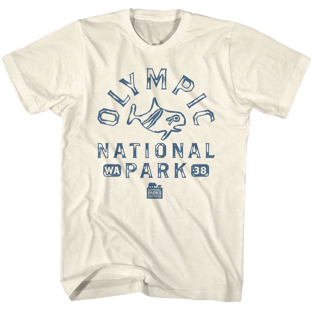 Natural National Parks t-shirt featuring an Olympic NP petroglyph design