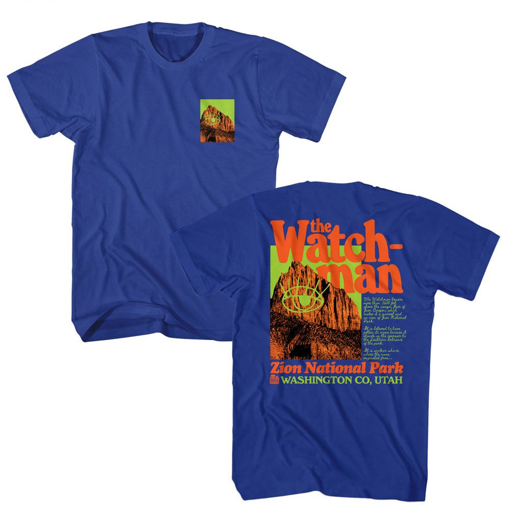 Royal Blue National Parks t-shirt featuring a The Watchman design
