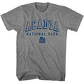 Graphite Heather National Parks t-shirt featuring an Acadia NP Collegiate design