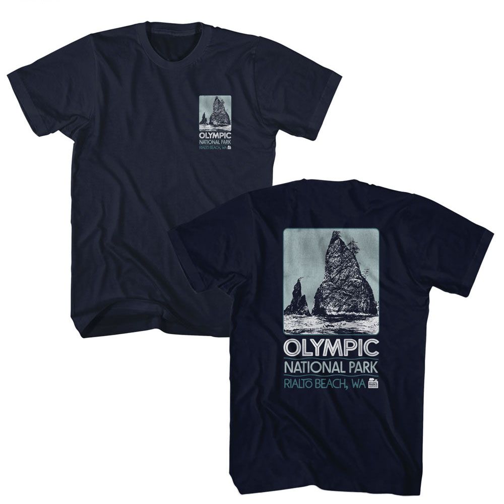 Navy National Parks t-shirt featuring an Olympic Rialto Beach design