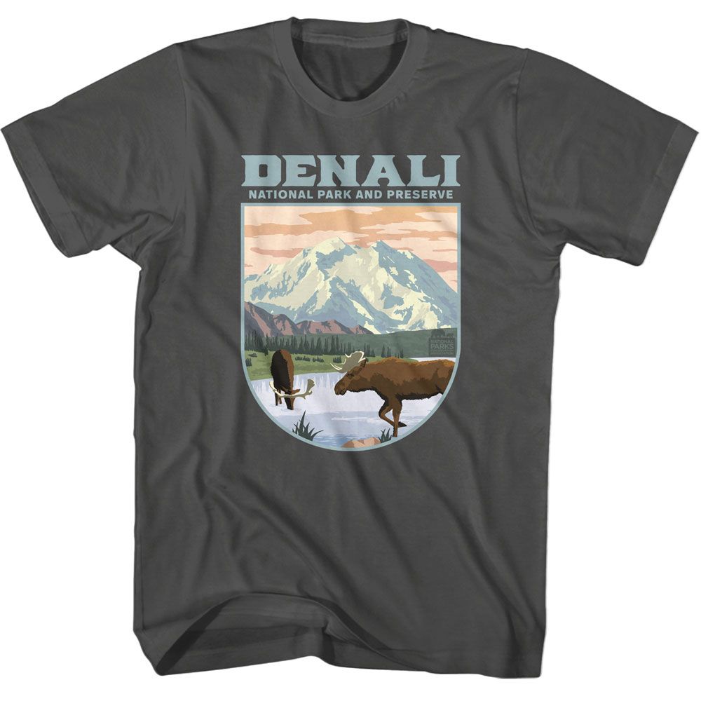 Smoke Gray National Parks t-shirt featuring a Denali landscape shape design