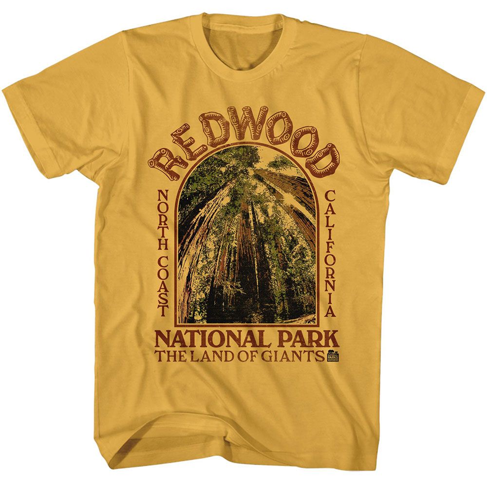 Ginger National Parks t-shirt featuring a Redwood Land of Giants design