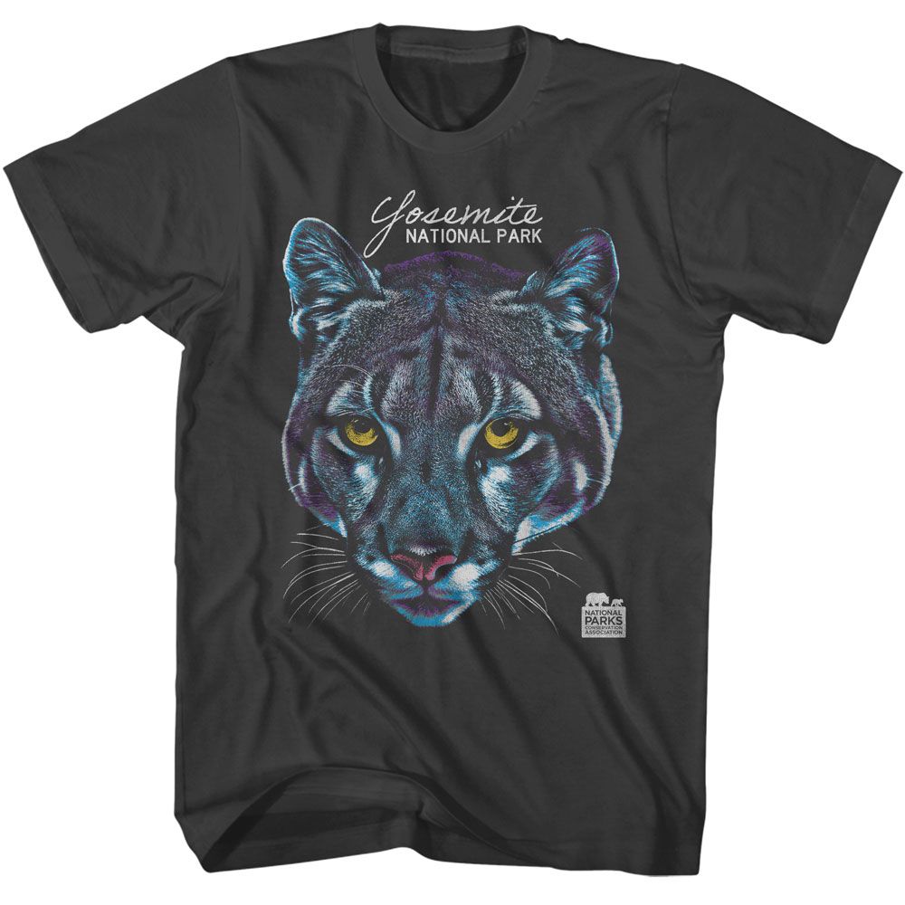 Smoke Gray National Parks t-shirt featuring a Yosemite cougar design
