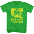 Kelly Green National Parks t-shirt featuring a Mount Rainier vintage design