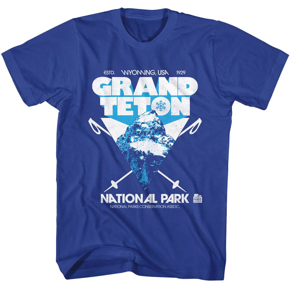 Royal Blue National Parks t-shirt featuring a Grand Teton Peak design