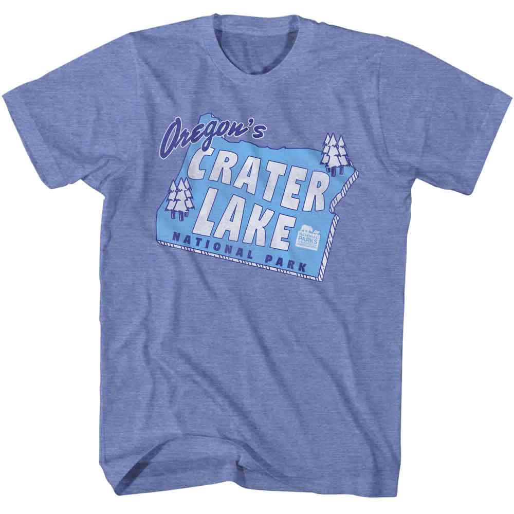 Light Blue Heather National Parks t-shirt featuring an Oregon's Crater Lake NP design