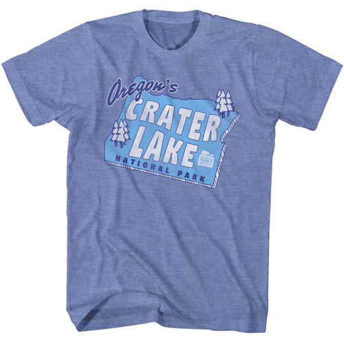 Light Blue Heather National Parks t-shirt featuring an Oregon's Crater Lake NP design