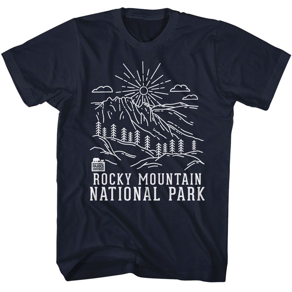 Navy National Parks t-shirt featuring a Rocky Mountain Minimal Line Art design