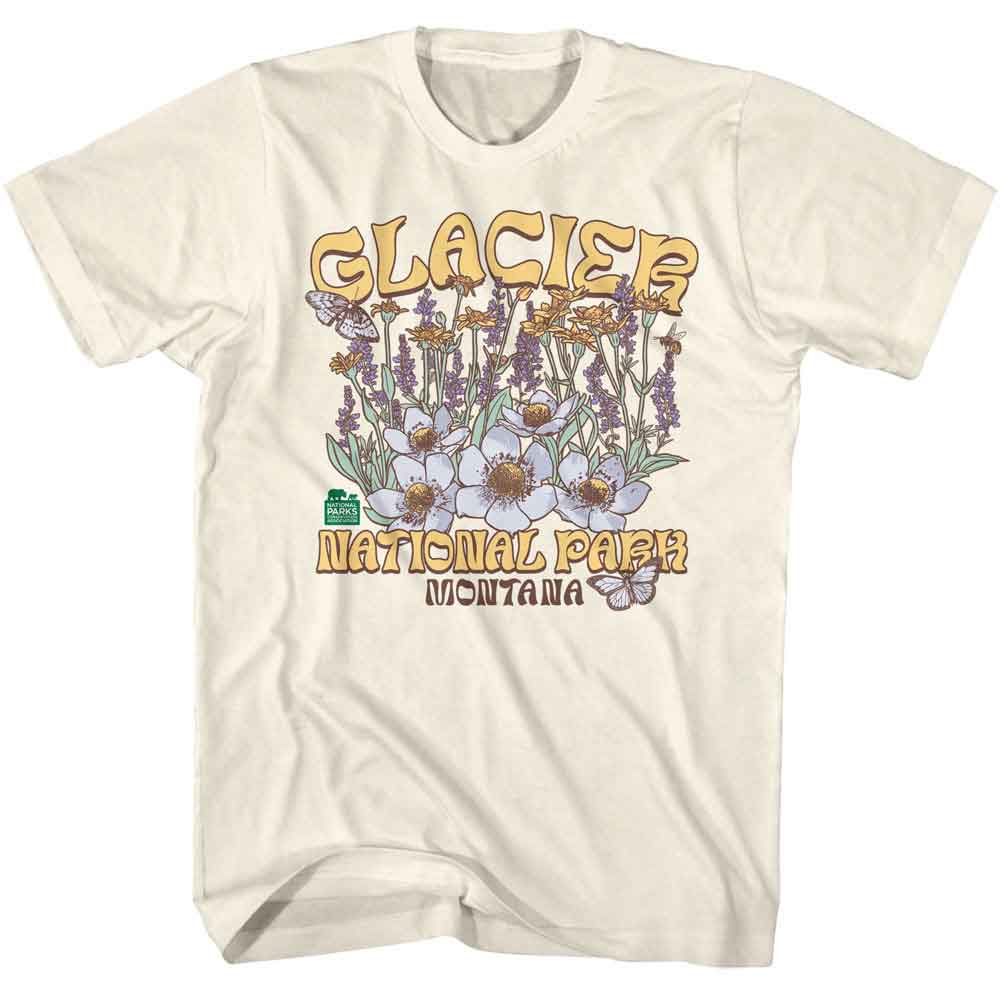 Natural National Parks t-shirt featuring a Glacier wildflowers design