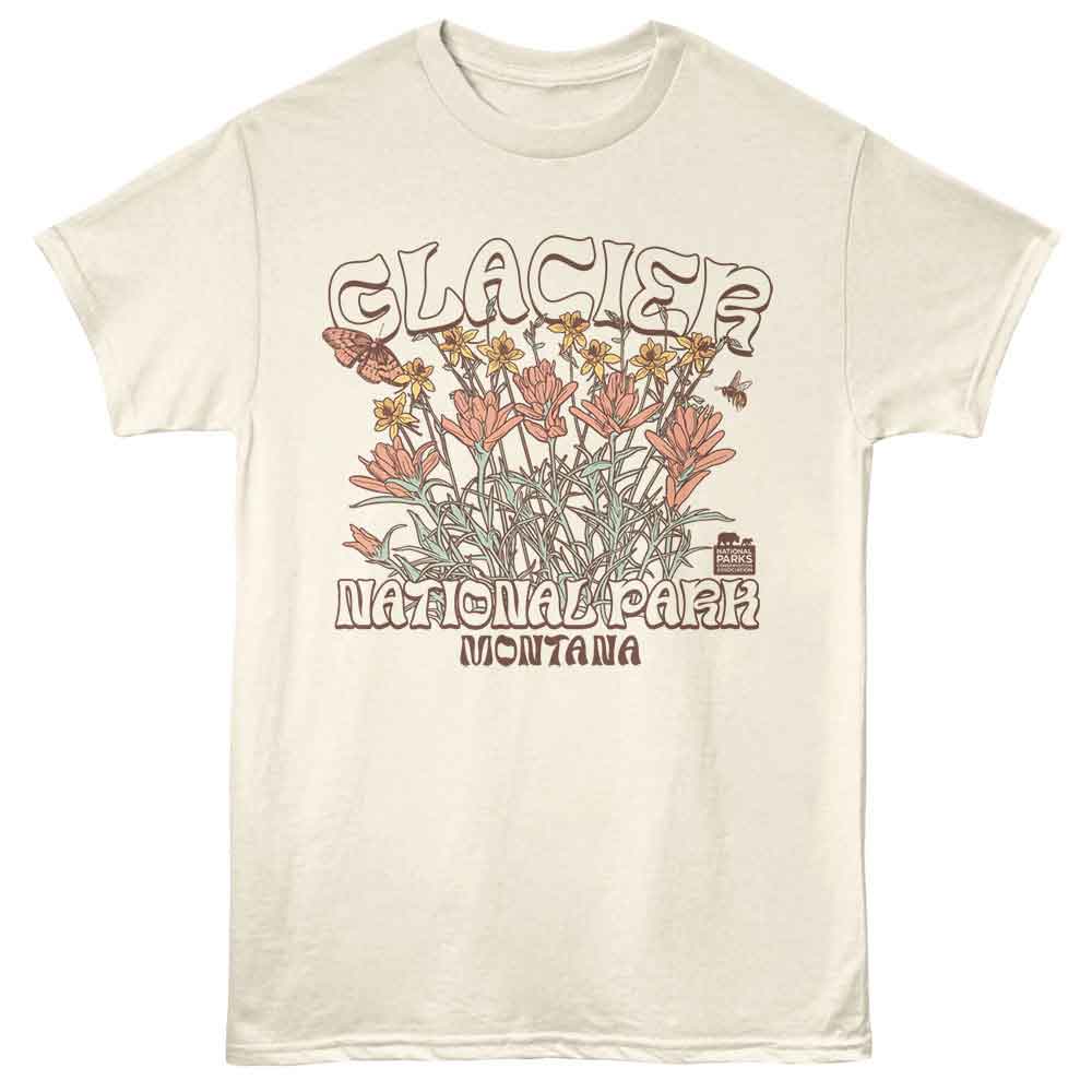 Natural National Parks t-shirt featuring a Glacier flowers design