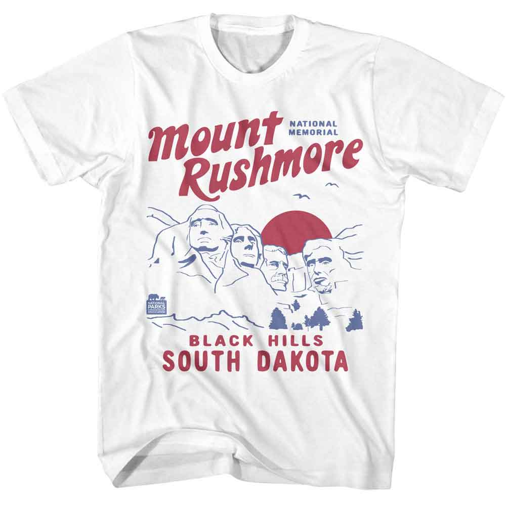 White National Parks t-shirt featuring a Mount Rushmore design