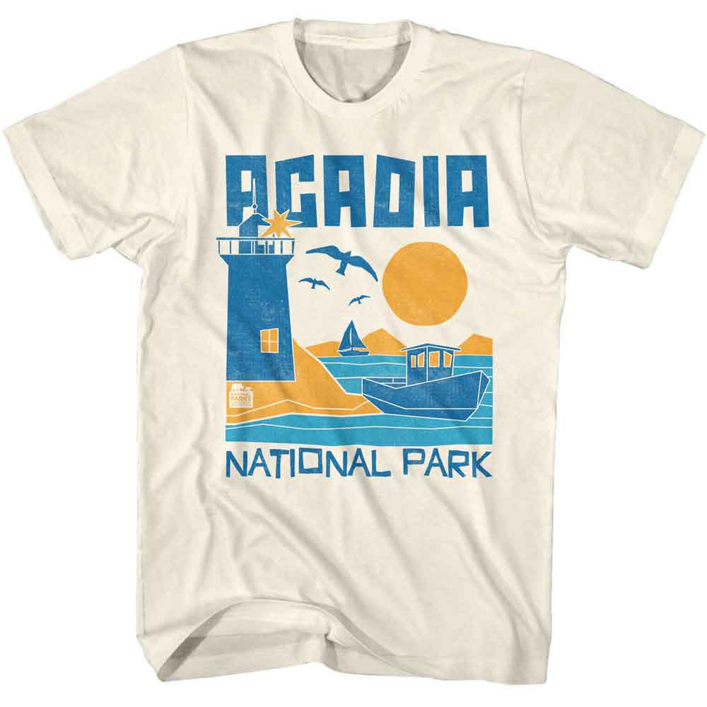 Natural National Parks t-shirt featuring an Acadia abbreviated design