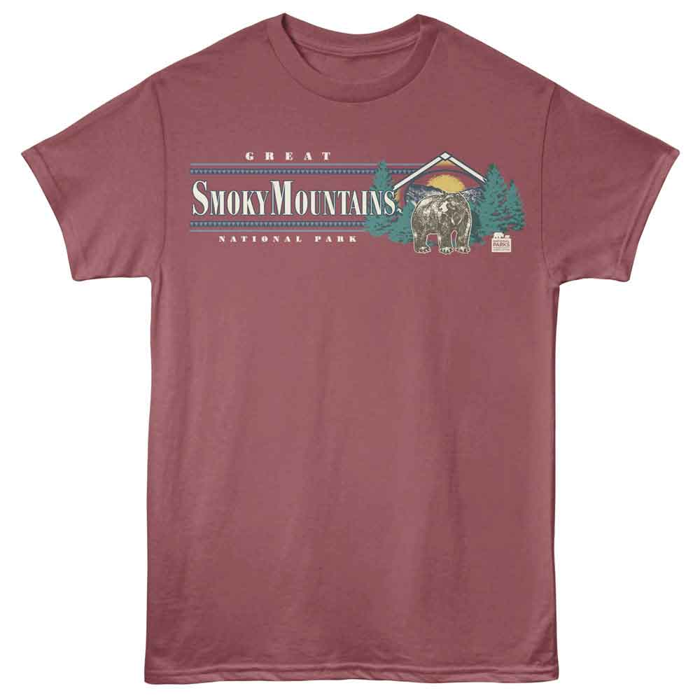 Rouge National Parks t-shirt featuring a Smoky Mountain retro design