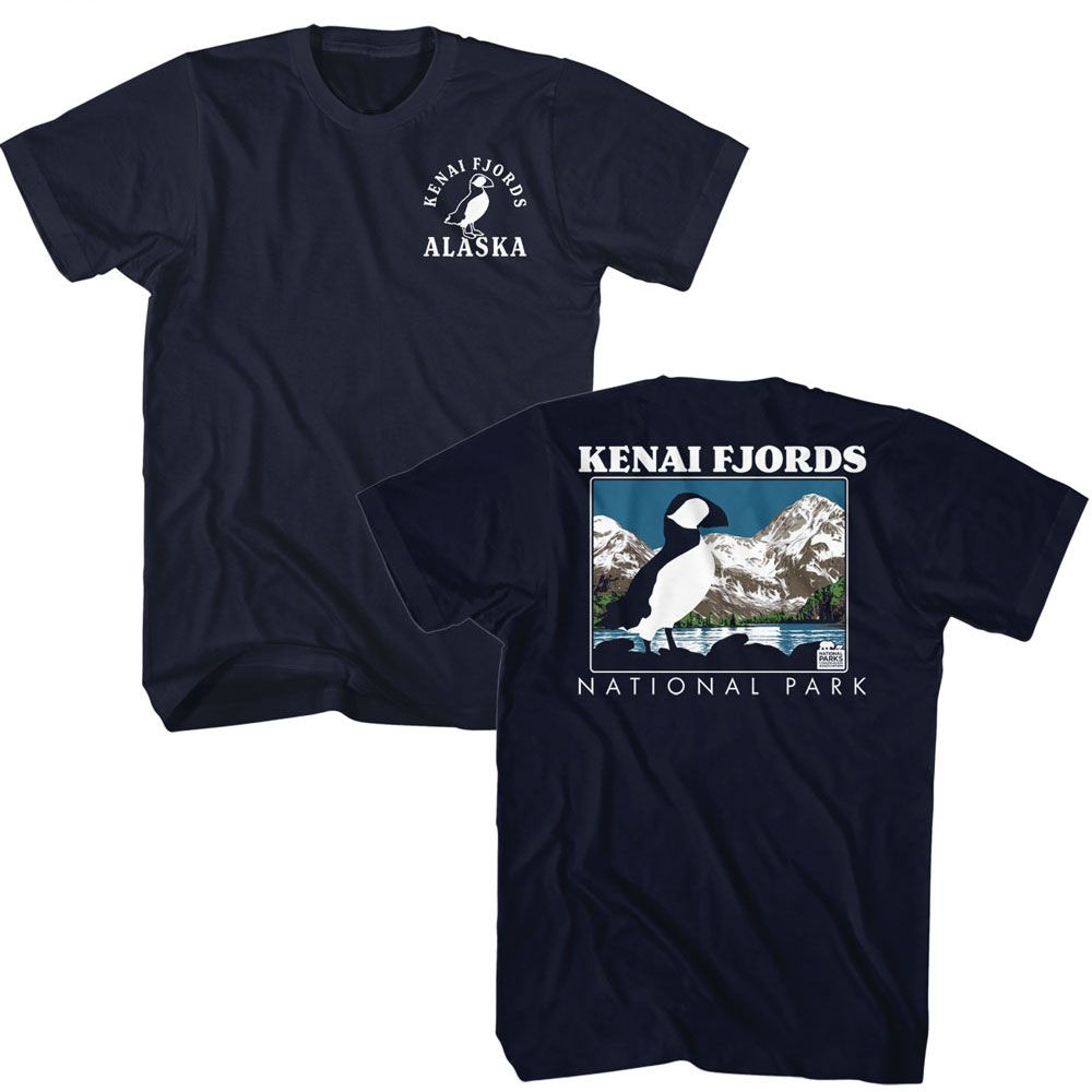 Navy National Parks t-shirt featuring a Kenai Fjords puffin design