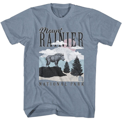 Indigo Heather National Parks t-shirt featuring a Rainier Minimalist Landscape design