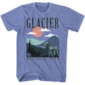 Light Blue Heather National Parks t-shirt featuring a Glacier National Park design