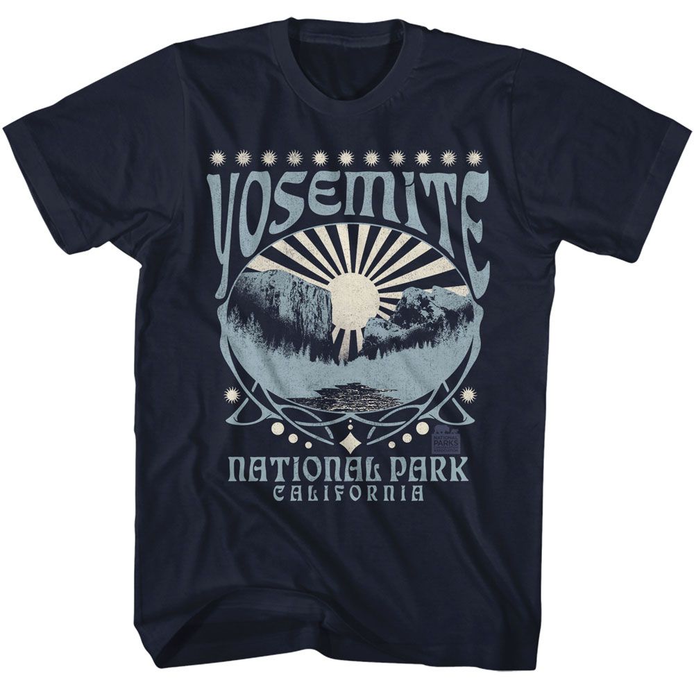 Navy National Parks t-shirt featuring a Yosemite decorative oval duo color design