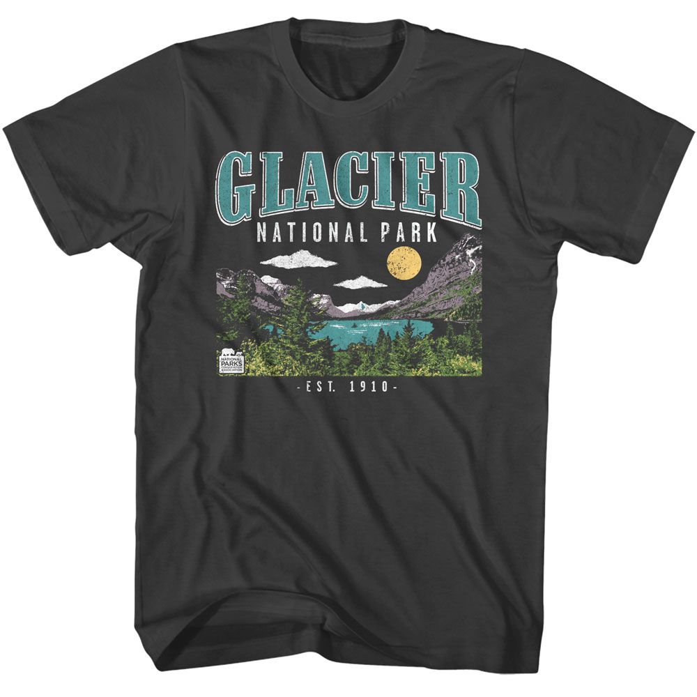Smoke Gray National Parks t-shirt featuring a Glacier National Park design