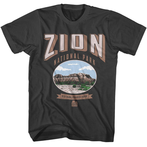 Smoke Gray National Parks t-shirt featuring a Zion design