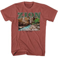Terracotta National Parks t-shirt featuring a Zion design