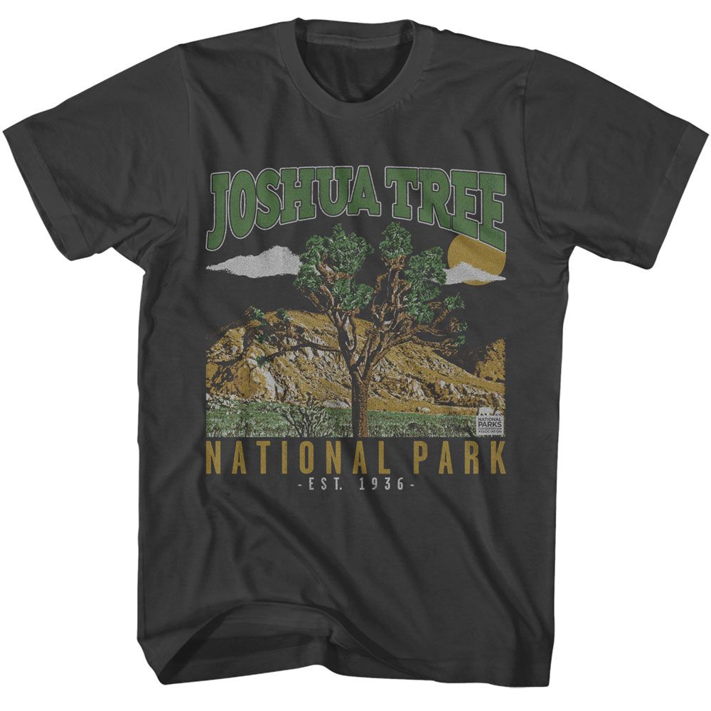 Smoke Gray National Parks t-shirt featuring a Joshua Tree Est 1936 design