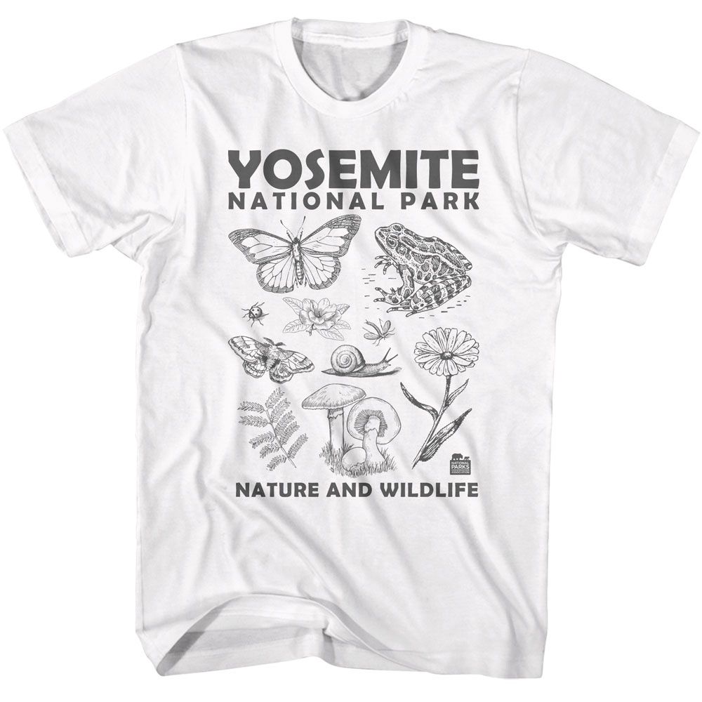 White National Parks t-shirt featuring a Yosemite nature and wildlife design