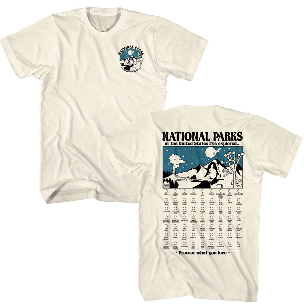 Natural National Parks t-shirt featuring a National Parks Check List design