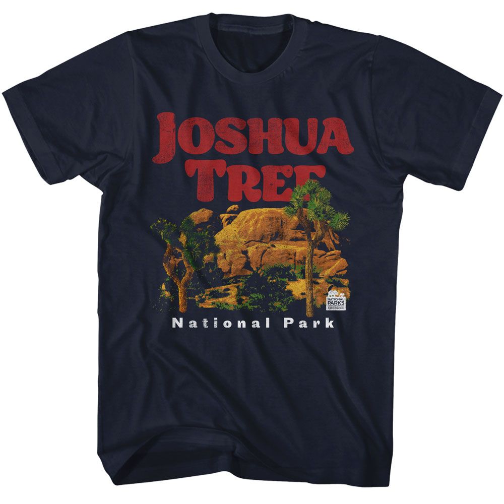 Navy National Parks t-shirt featuring a Joshua Trees and rocks design