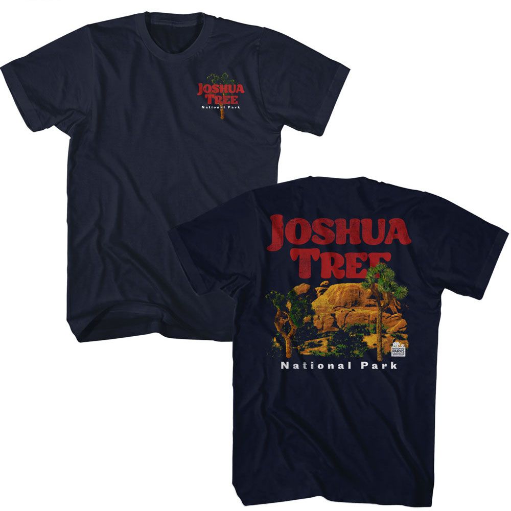 Navy National Parks t-shirt featuring a Joshua Tree and rocks design