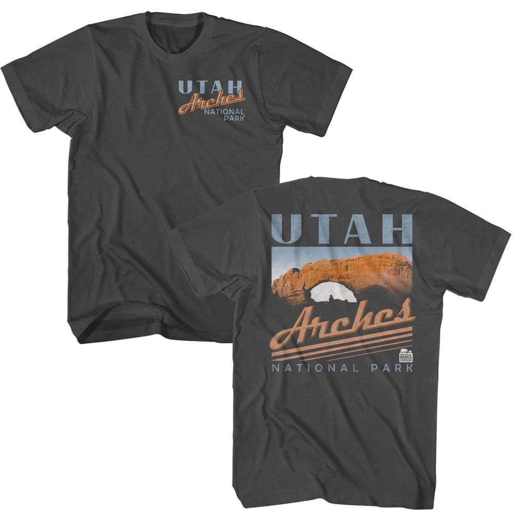 Smoke Gray National Parks t-shirt featuring a Utah Arches design