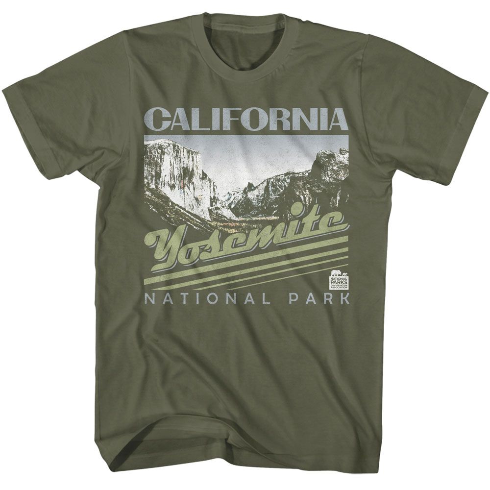 Military Green National Parks t-shirt featuring a California Yosemite design