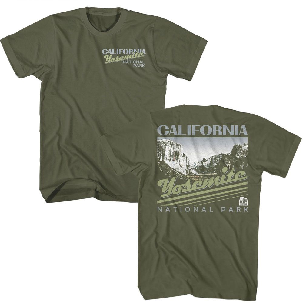 Military Green National Parks t-shirt featuring a California Yosemite design