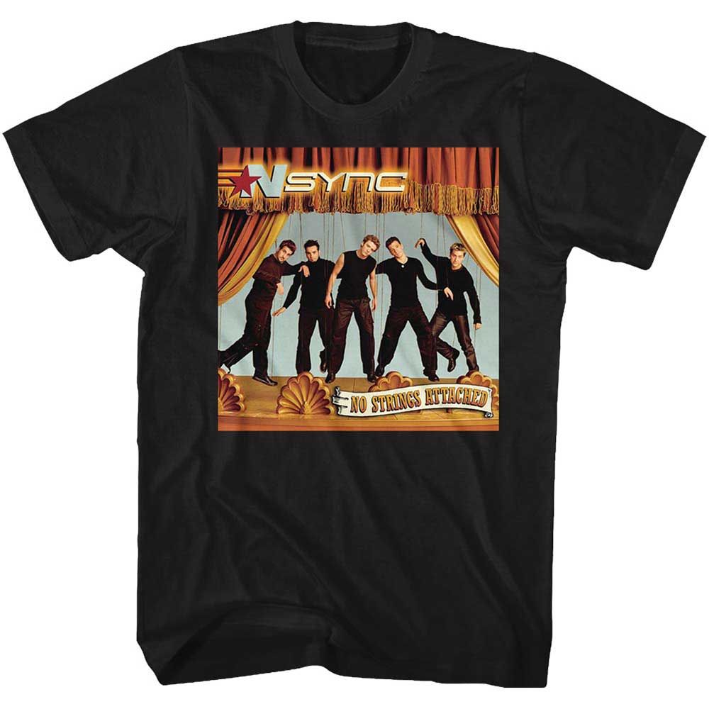 Black NSYNC t-shirt featuring a No Strings design