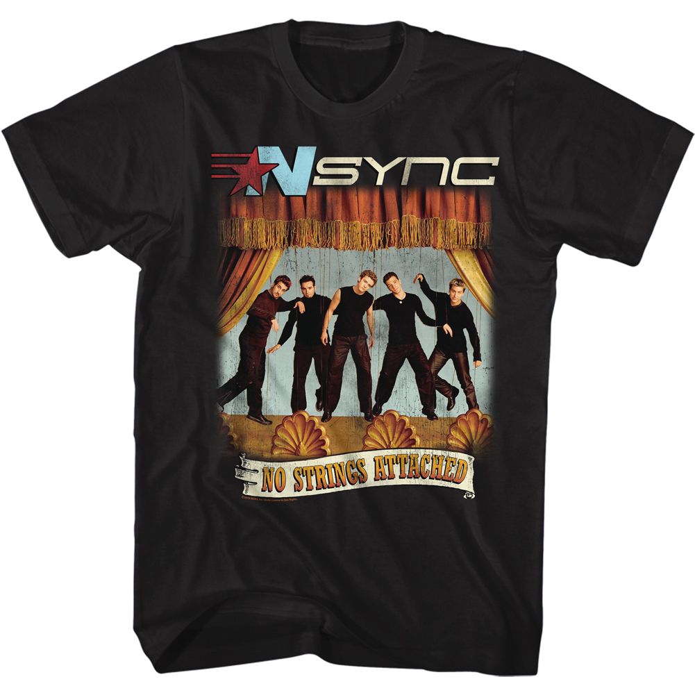 Black NSYNC t-shirt featuring a No Strings No Words design