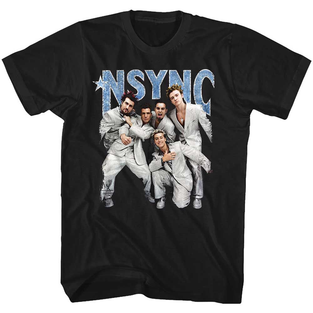 Black NSYNC t-shirt featuring a Strike a Pose design