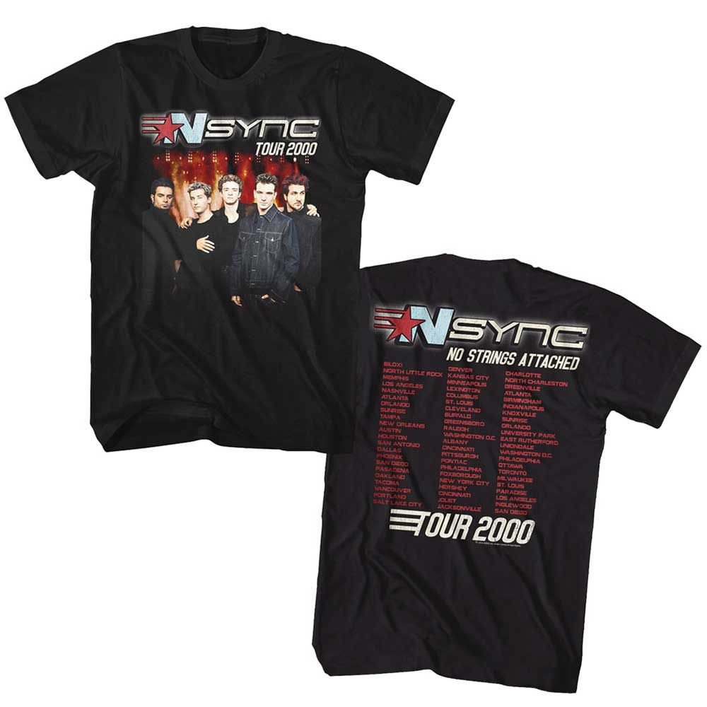 Black NSYNC t-shirt featuring a Tour 2000 design
