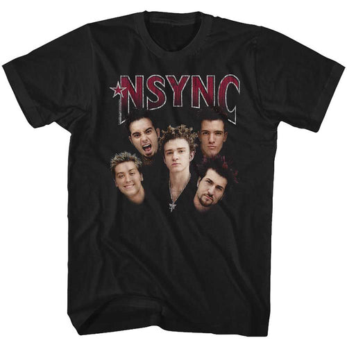 Black NSYNC t-shirt featuring an NSYNC group shot design