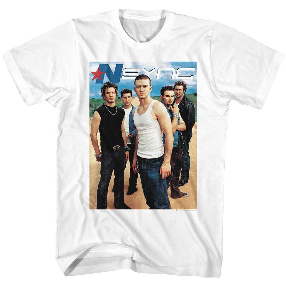 White NSYNC t-shirt featuring an NSYNC logo design