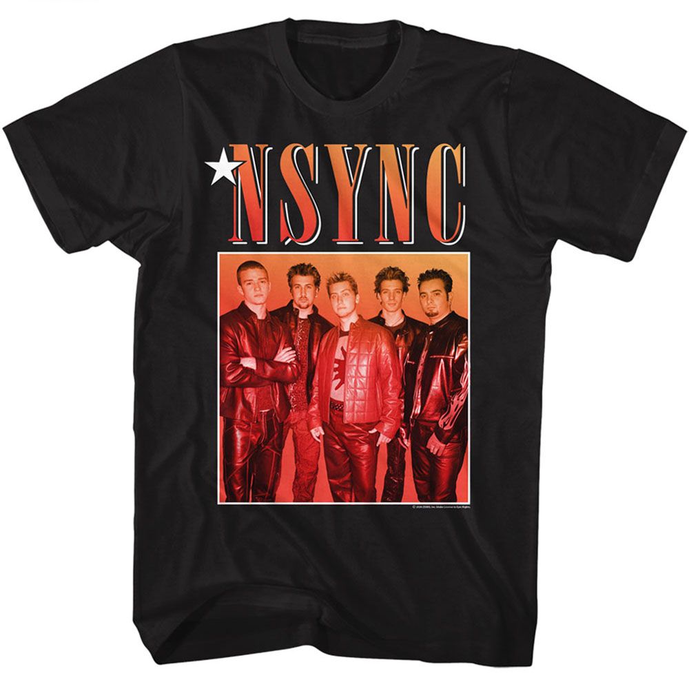 Black NSYNC t-shirt featuring an NSYNC gradient box design