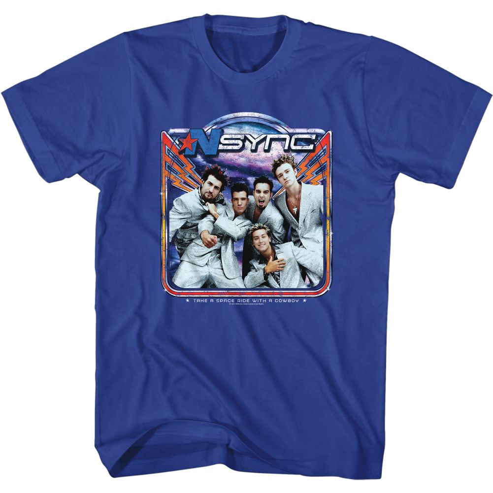 Royal Blue NSYNC t-shirt featuring a Space Ride design
